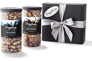 Funky Chunky Gourmet Popcorn, Chocolatey Popcorn, Pretzel, and Nutty Mixes, Gift Set, Sea Salt Caramel & Peanut Butter Cup Popcorn, 19-Ounce Canisters (Pack of 2)