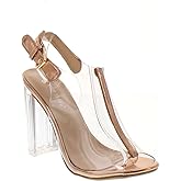 TOP Moda Fenton 1 Womens Clear Chunky Heel Peep Toe Lucite Sandals