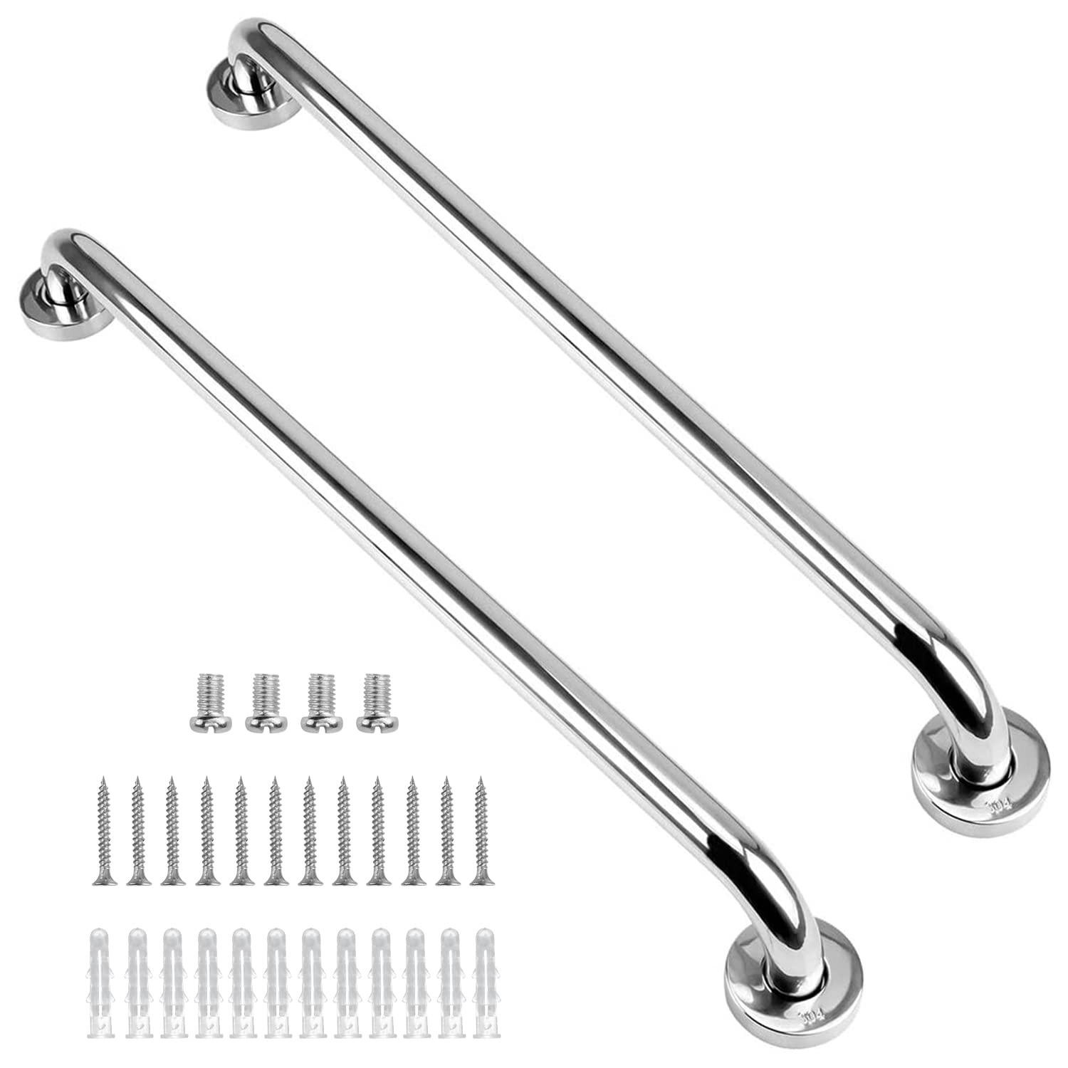 supregear Bathroom Grab Bar (2 Pack), 60 cm Bathroom Grab Safety Grab Bars 304 Stainless Steel Balance Grab Bar in Chrome for Bathtub Toilet Kitchen Bedroom, Concealed Screw Wall Mounted
