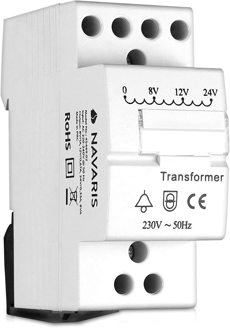 Navaris Door Bell Transformer 8V 12V 24V DIN Rail Mount 230V Mains