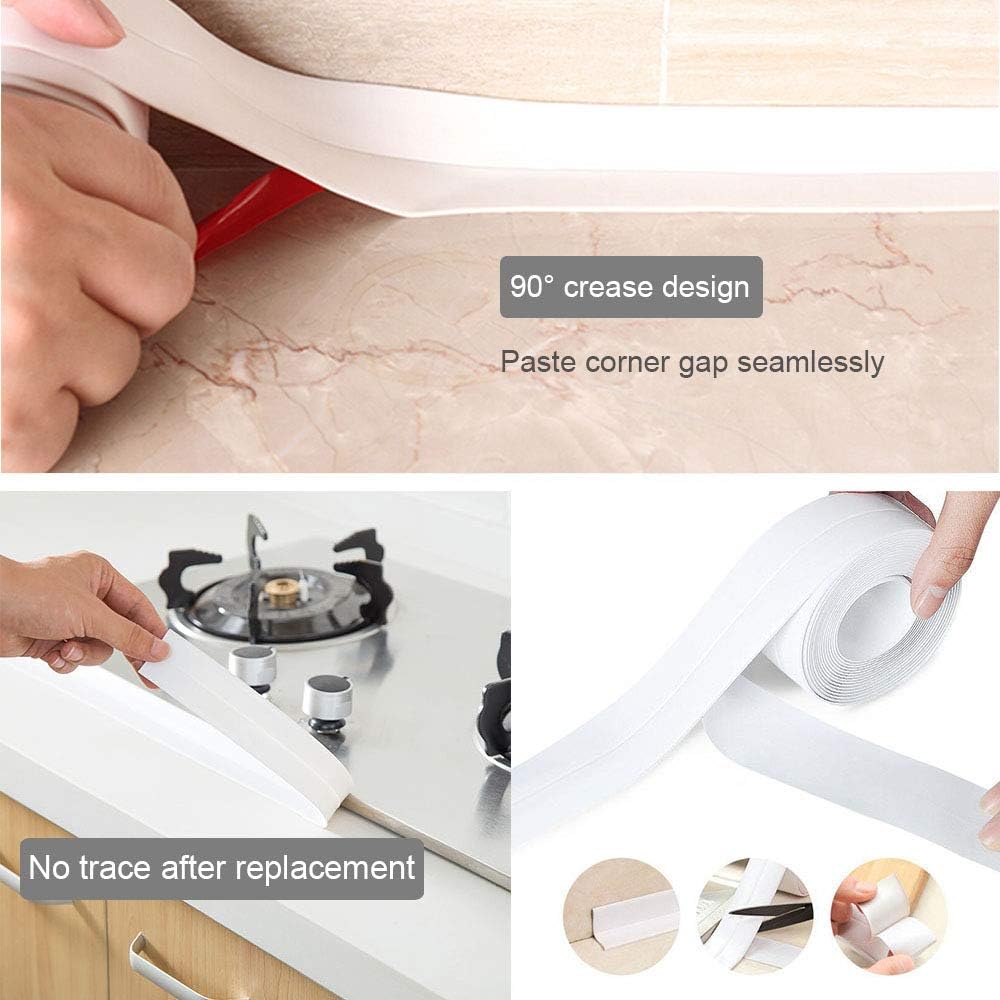 2 Pack Tape Caulk Strip, PVC Self Adhesive Caulking Sealing Tape for Kitchen Sink Toilet Bathroom Shower and Bathtub, 1-1/2" x 11' White - - 