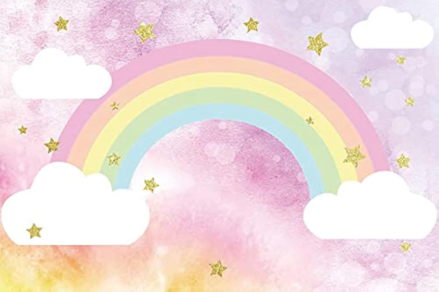 Renaiss 8x6ft Rainbow Backdrop Pink Sky Cloud Glitter Stars Photography Background Baby Shower Kids Girls Birthday Party Decorations Cake Table Banner Vinyl Photo Studio Props