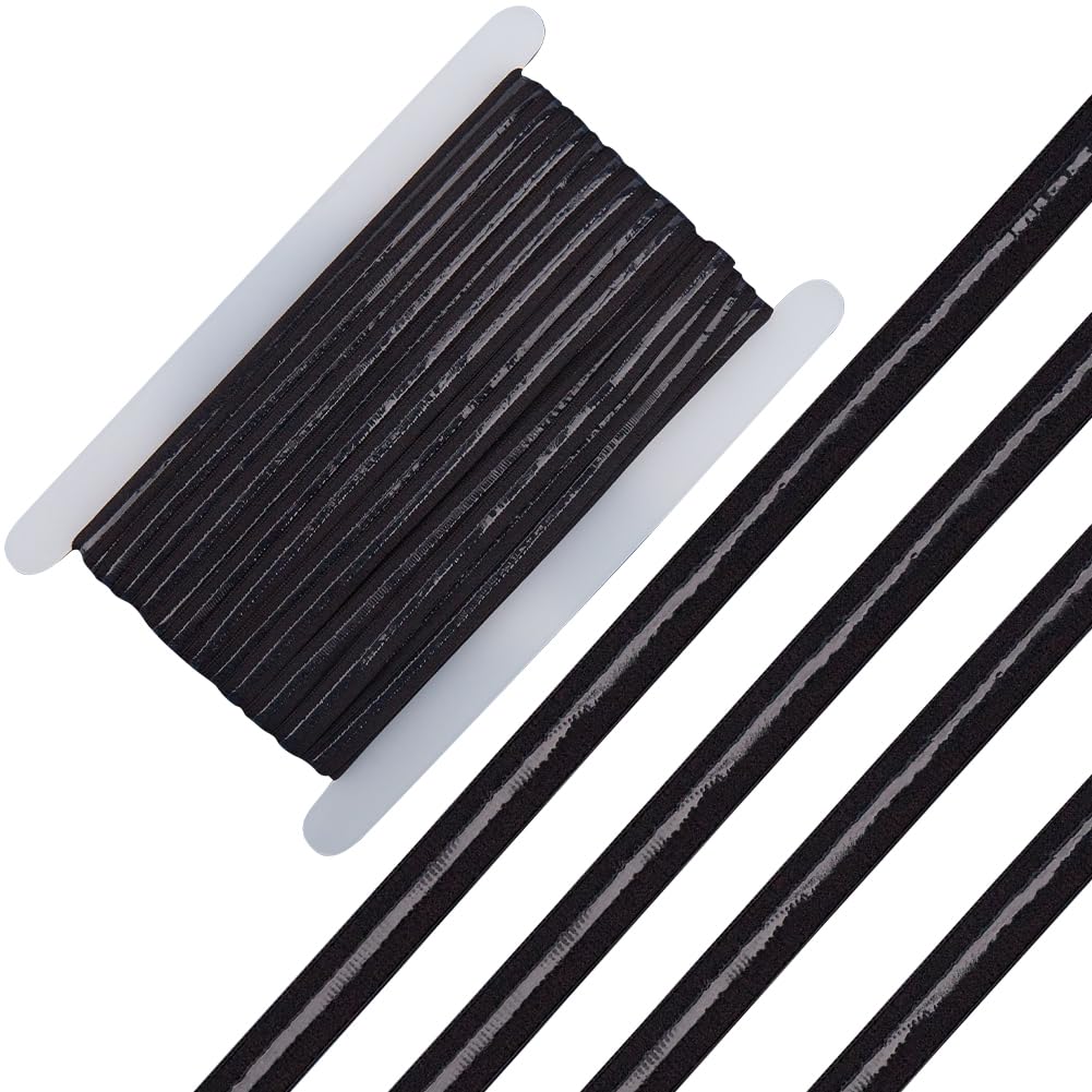 GORGECRAFT 20 Yards Silicone Gripper Tape 10mm Wide Non-Slip Flat Elastic Band Ribbon Stretch Webbing Roll Spool with 3.5mm Rubber Sewing Strap Belt for DIY Crafts Underwear Headband Garments Black