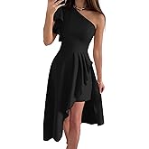 ECDAHICC Womens One Shoulder Sleeveless Ruffle High Waist Asymmetrical Bodycon Formal Wedding Guest Midi Dress