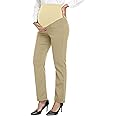 PACBREEZE Women's Maternity Pants for Work Over-Bump Pregnancy Casual Stretchy Straight Dress Pants with Pockets