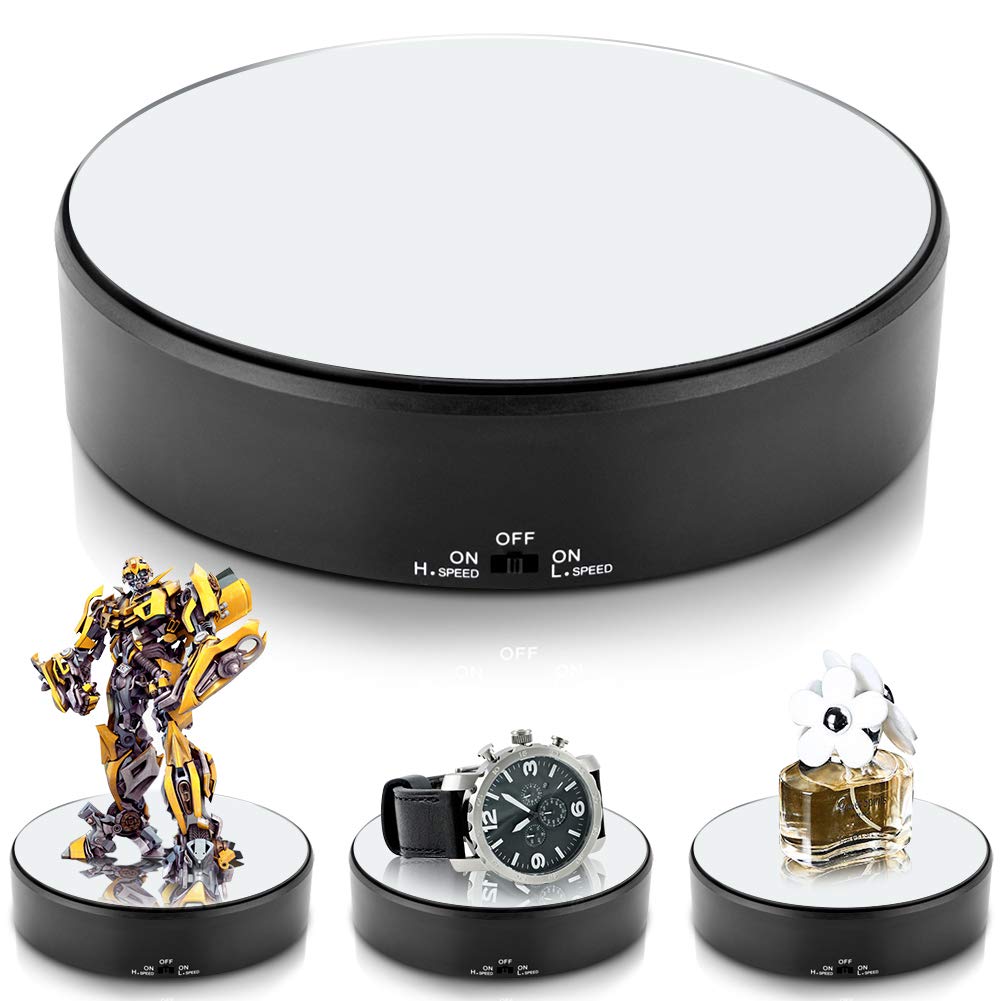 Ejoyous 360 Degree Rotating Display Stand, Adjustable Speed Electric Rotating Turntable with Mirror Coating for Display Jewelry, Watches