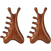 2 Pcs Wooden Massage Comb, 4 in 1Multi-Functional Massager, for Hair, Face, Eyes, Neck, Body Gua Sha Massage (Massage Comb A)