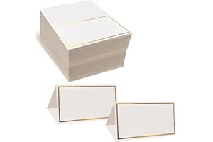 Evaster Place Cards Pack of 100 Premium Tent Name Place Cards for Table Setting with Gold Foil Border 2x3.5 inches - Perfect 