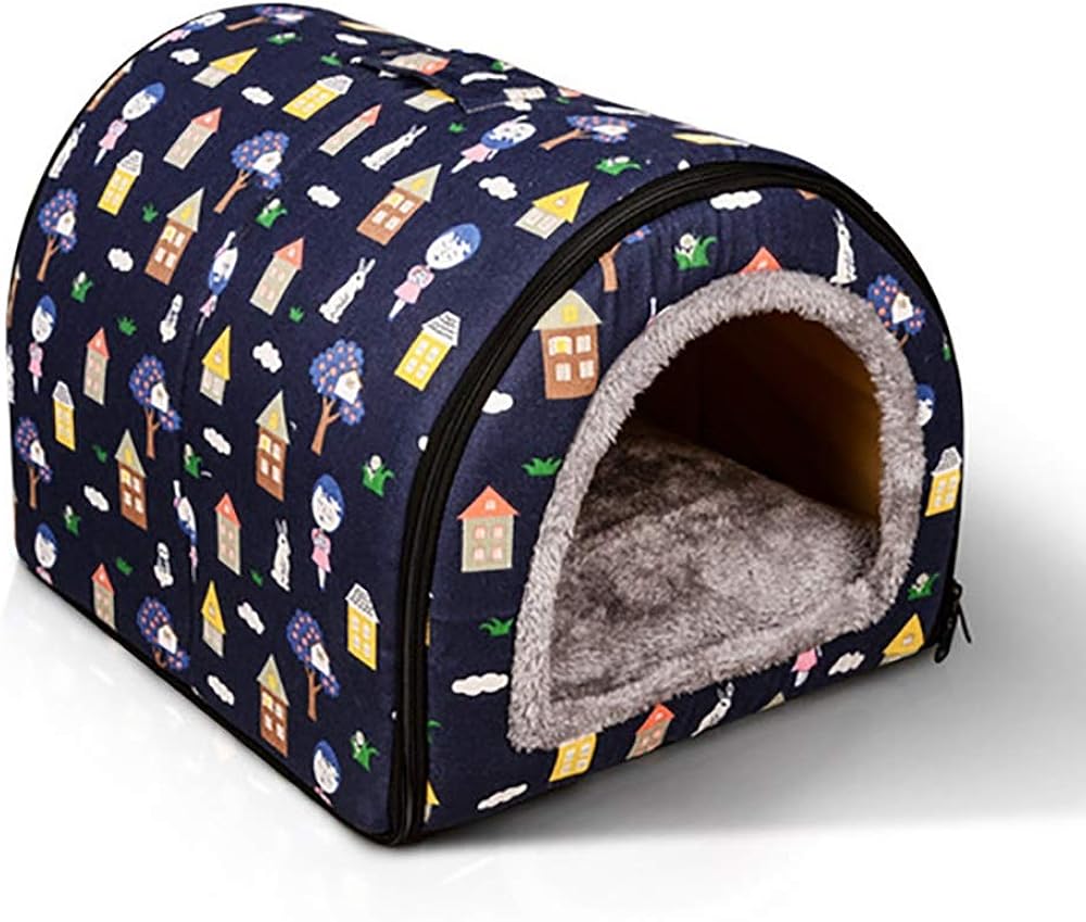 NBNBN Cama Tipo Cueva para Gatos Lavable Verde y Azul Oscuro Kennel