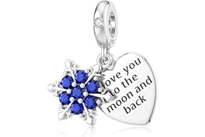 DALARAN Christmas Charms for Bracelet Sterling Silver Snowflake Blue CZ Bead Pendant Charm for Women