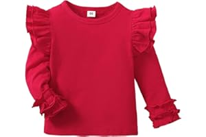 DOAHAPYKER Toddler Girls Solid Color T-Shirt Kids Blouse Plain Ruffle Sleeve Top Baby Girl Cotton Casual Clothes