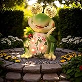 ASTRAEUS Solar Frog Statue Garden Light Figurine Outdoor Decor with 5 LED Lights Lawn Decor Statue Unique Christmas Birthdays Housewarming Gift for Patio, Balcony, Yard