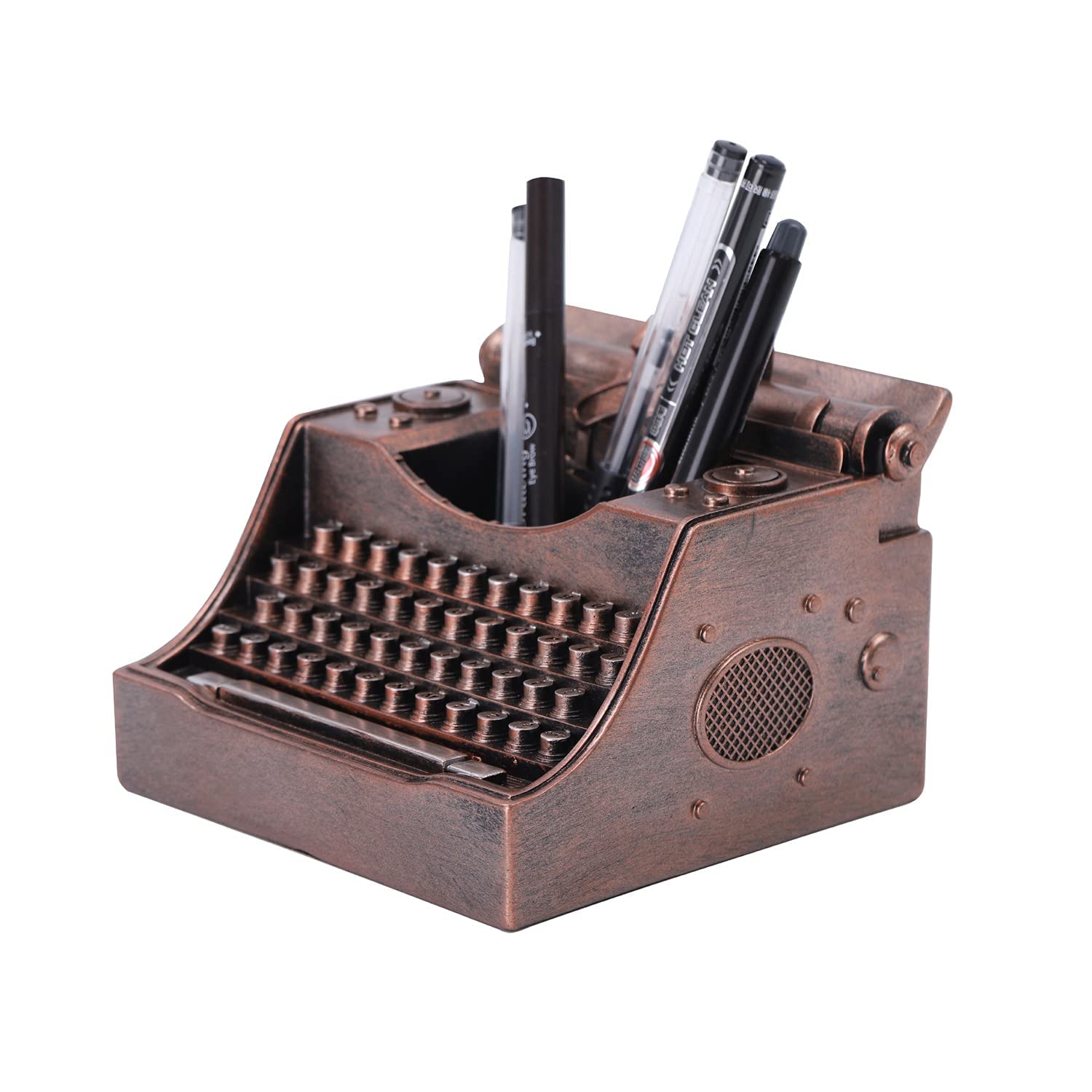 NCQIXIAO Vintage Typewriter Pencil Holder for Desk, Creative Pen Holder Organizer Cup for Office, School and Home (Bronze)