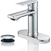 BELZ Chrome Bathroom Faucet, Modern Single Handle One Hole Bath Vanity Sink Faucets with Pop Up Drain and Deck Plate for 1 or 3 Holes