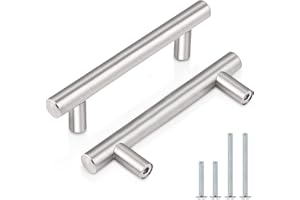 Probrico (30 Pack 3 Inch Hole Centers Kitchen Cabinet Handles Euro T Bar Cabinet Pulls Stainless Steel Kitchen Drawer Handles Brushed Nickel Furniture Dresser Cabinet Hardware, 5 Inch Total Length