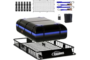 KAIZONPOT 64"x 39"x 6" Roof Basket with 15 Cu.Ft. Waterproof Bag, 250LB Cap Heavy Duty Roof Rack Cargo Basket, Universal Rooftop Cargo Carrier with Cargo Net, Ratchet Straps for Luggage Holder
