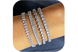 JACRUCES 4pcs Silver Tennis Bracelets for Women Cubic Zirconia Bracelet Prom Bracelet Silver Gold Wedding Jewelry Cz Tennis Bracelet Iced Out Stackable Bracelet Set Bling Jewelry Set Women Gifts