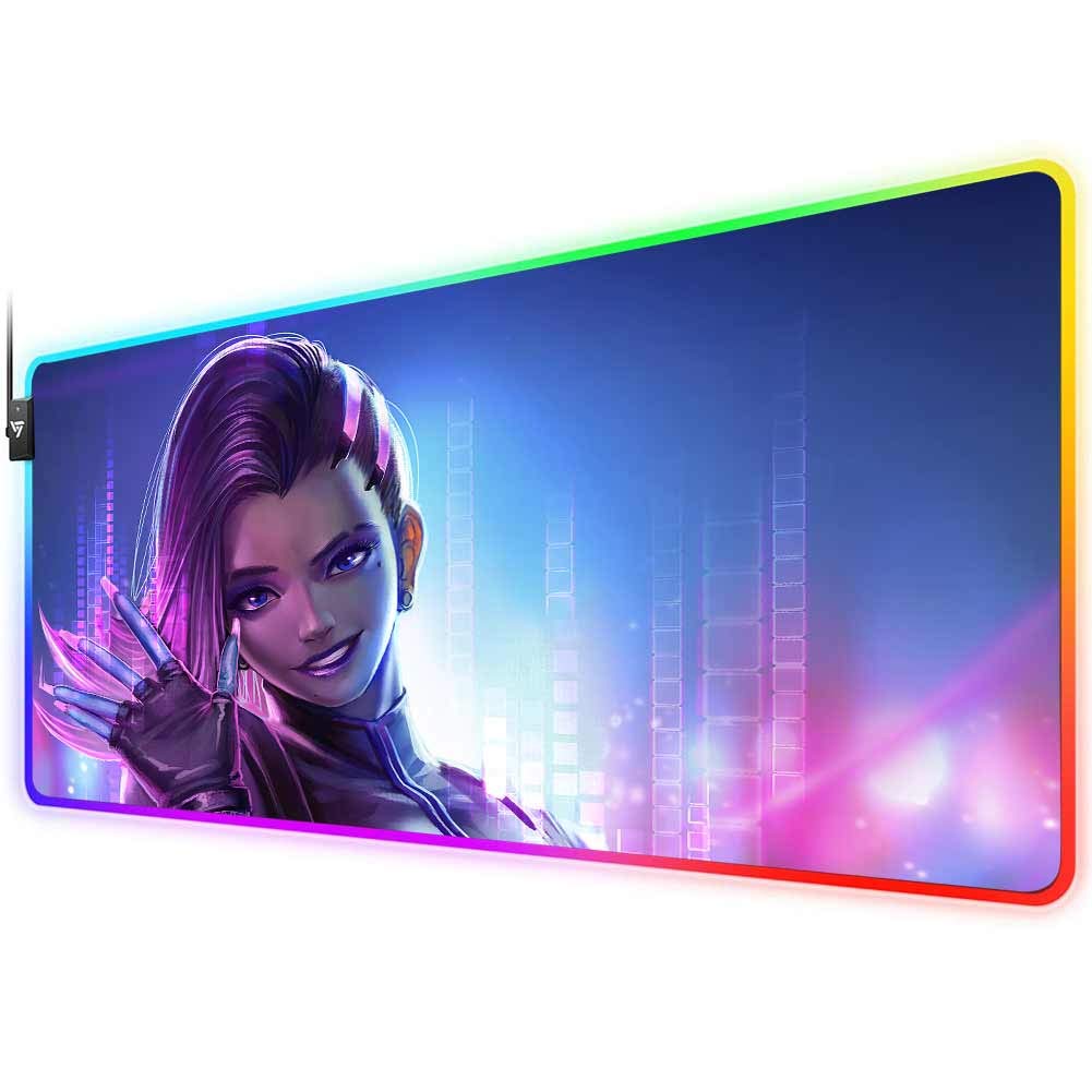 Overwatch RGB Gaming Mouse Pad,LED Soft Extra Extended Large Mouse Pad,Anti-Slip Rubber Base,Computer Keyboard Mouse Mat 31.5x12x0.16 Inch(Sombra)