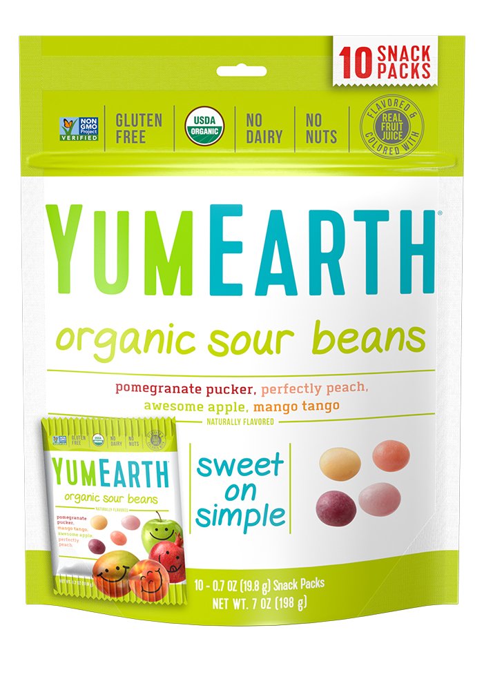 YumEarth Organic Sour Beans, 10 snack packs : Calorie Free Candy : Grocery & Gourmet Food