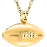 Hearbeingt Rugby Urn Necklaces for Ashes Sport Cremation Jewelry Stainless Steel American Football Memorial Ash Pendant for Human Pets Keepsake Jewelry for Loved Ones with Fill Tool