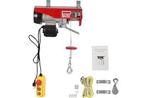 BAZARGAME Electric Hoist 551LBS with Wired Remote Control & Single/Double Slings Electric Winch, Attic Hoist, Steel Electric Lift, 110V Electric Hoist for Lifting in Factories, Warehouses, Construction Site