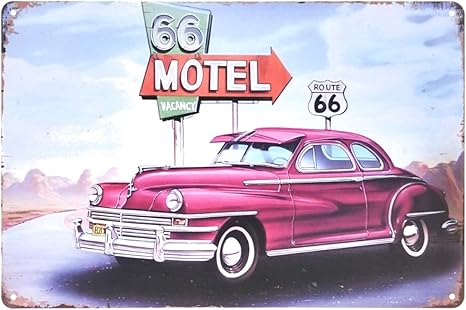 Amazon ファン Fun ブリキ看板 ルート66 紫色 アメ車 ポスター プレート 自動車 アメリカン雑貨 アートフレーム ポスター オンライン通販