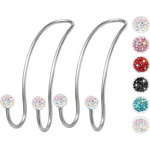 Bling Car Seat Hooks, MTGOCHA Universal Car BackSeat Headrest Hangers Rhinestones Car Hangers Organizer Durable Backseat Auto Hooks for Handbag Purse Clothes Hat Grocery 2Pack - White