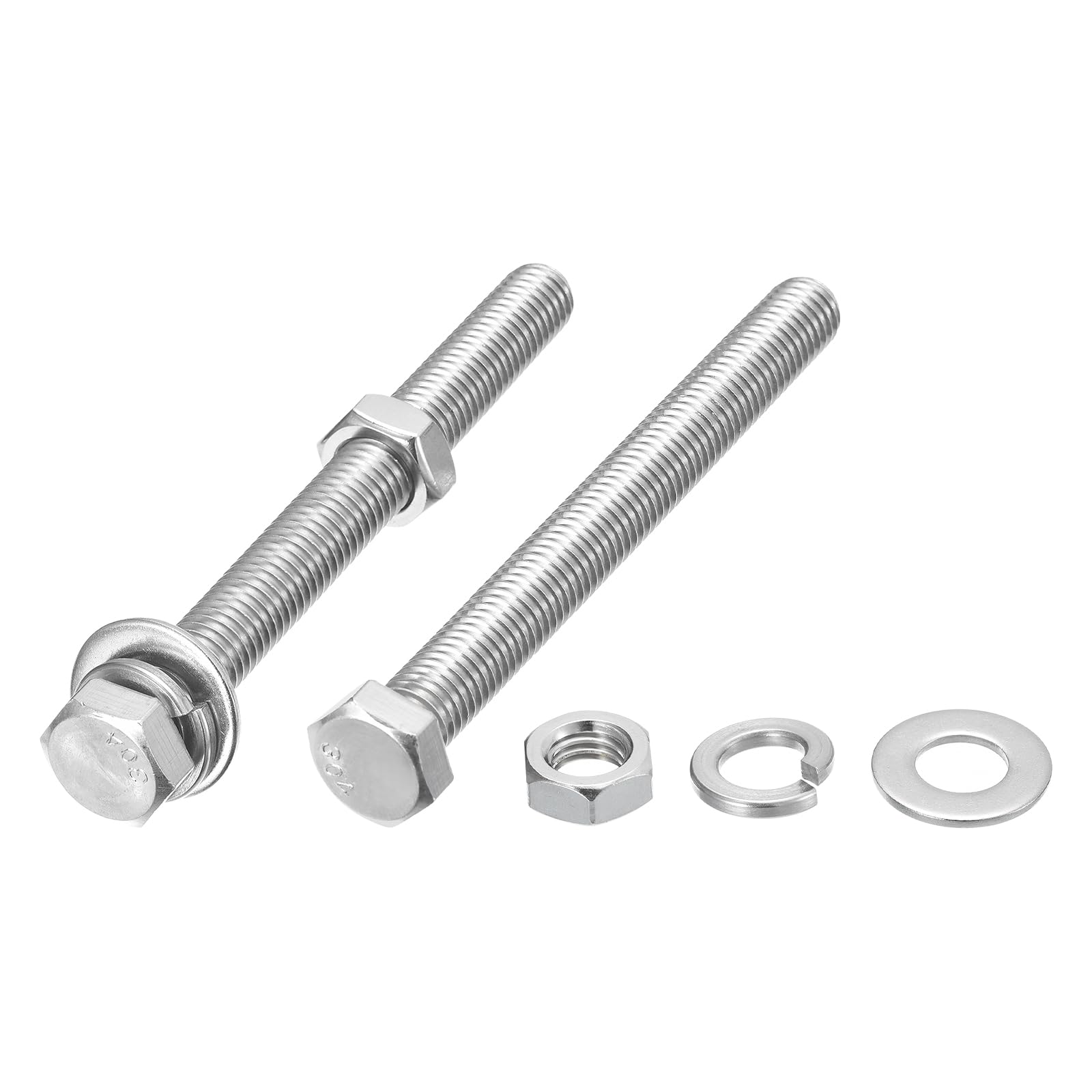 METALLIXITY Hex Head Screws Bolts, Nuts, Flat & Lock Washers Kits (1/2-13x5") 2 Set, Stainless Steel Fully Threaded Machine Screws Bolt Set - for Home Appliance Equipment