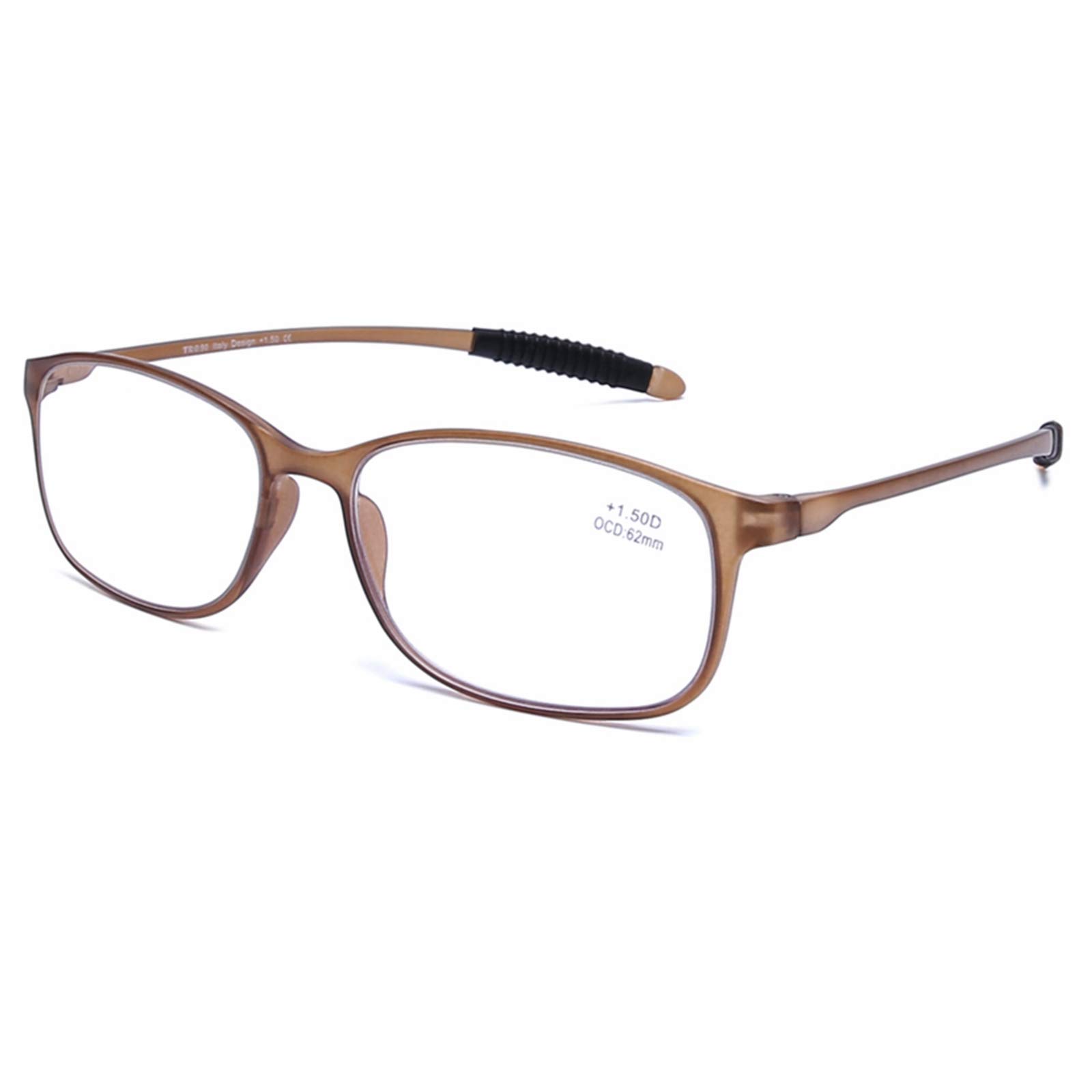 DOOViC Blue Light Blocking Computer Reading Glasses Brown/Rectangle TR90 Flexible Frame Lightweight Readers Glasses for Men/Women +2.0