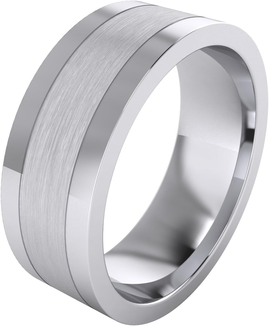 LANDA JEWELHeavy Solid Sterling Silver 8mm Flat Court Shape Brushed Center Polished Sides Mens Ring Wedding Band