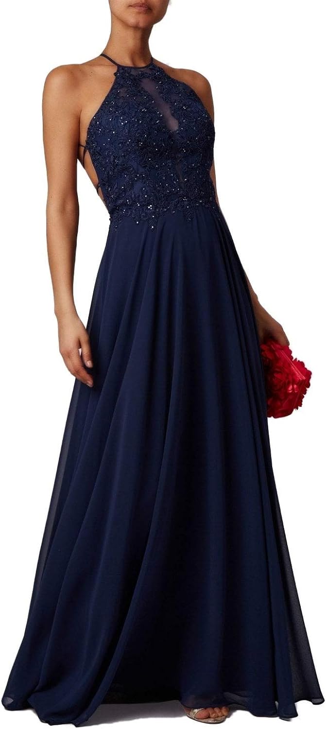 Mascara Navy MC166147 Lace Halter with Open Back Prom Dress Amazon.co