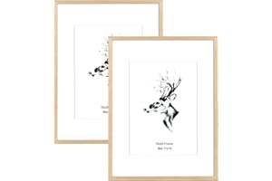 Yaetm 16x20 Picture Frame Matted to 11x14 Set of 2, Natural Solid Oak Wood Frame 16x20 for Photos, Posters & Art Prints, Horizontal and Vertical Wall Mount (2 pack, Oak)