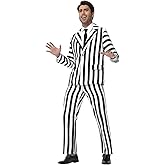 ERCAUX Black and White Striped Suit - Men’s Halloween Horror Costume, Classic Scary Outfit for Cosplay Parties And Events