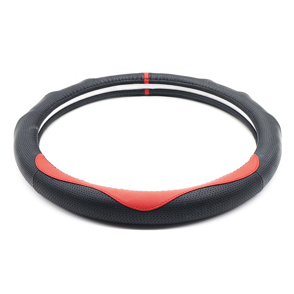 LOCEN Genuine Leather Steering Wheel Cover Universal Car Outer Diameter 38cm/15\
