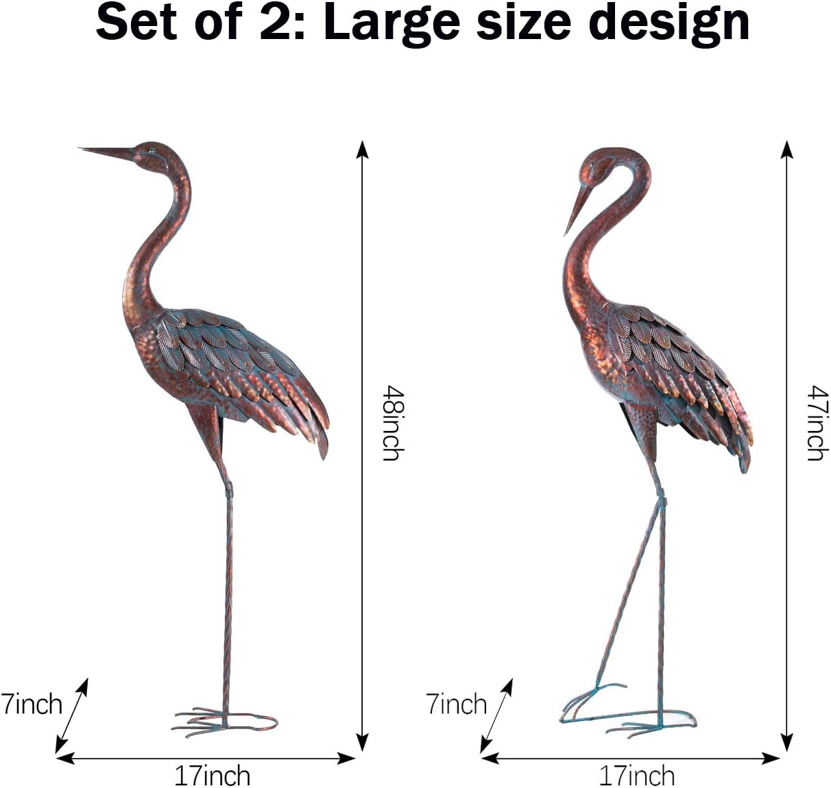 Kircust Garden Crane Statues Patina Heron Decoy, Standing Metal Crane Sculptures Bird Yard Art for Outdoor Decor, Set of 2: Home & Kitchen