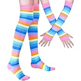 YELAIVP Over Knee Rainbow Thigh High Socks Gloves Set Cosplay Accessories Arm Leg Warmers for Girls