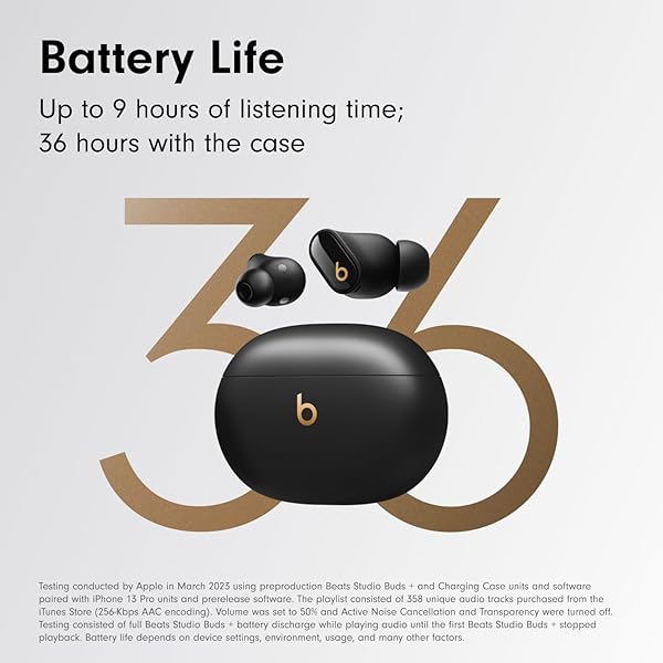 BEATS STUDIO BUDS + | TRUE WIRELESS NOISE CANCELLING EARBUDS, ENHANCED APPLE & ANDROID COMPATIBILITY, BUILT-IN MICROPHONE, SWEAT RESISTANT BLUETOOTH HEADPHONES, SPATIAL AUDIO – BLACK/GOLD