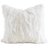 MOOX Rabbit Fur Throw Pillow Covers Decorative Fluffy Soft Fuzzy Plush Luxury Genuine Animal Skin Lumbar Pillow 18"x18" Cushion Cover, Couch White