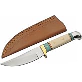 SZCO Full Tang Hunting Knife 8 Inch - Bowie Knife with Stainless Steel Blade, Bone/Resin Handle & Leather Sheath - Camping Knives for hunting for Men