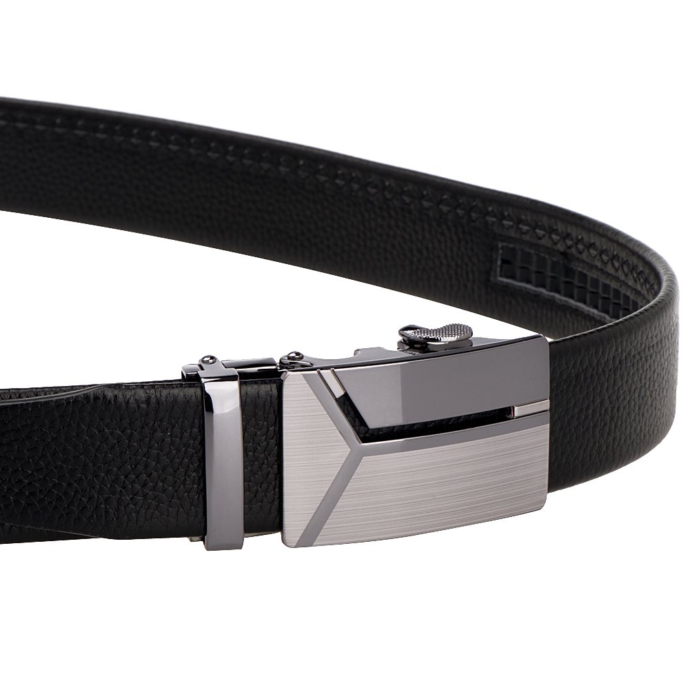 Vbiger Men’s Shining Metallic Buckle Leisurable Business Cowhide Leather Belt (49.2 inches, Black 1)