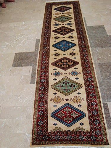 ahmedani Wow Shirvan Floral Geometric Designed Hand Knotted Soft Hall Way Runner Rug (10.1 x 2.8)'