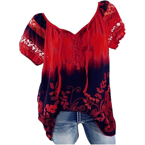 Tops for Women Summer,Blouse Shirts Floral Print V Neck Button Pocket Short Sleeve Summer Vintage Elegant Casual Tops