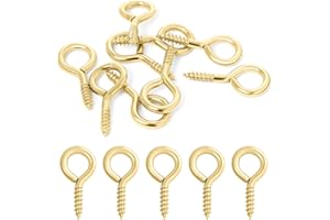 MewuDecor #3 x 7/8" (0.87 Inch) Screw Eyes, Screw in Eye Hooks for Securing Cables Wires, Self Tapping Screws Eye Bolts for Indoor & Outdoor Use, Gold, 100 PCS