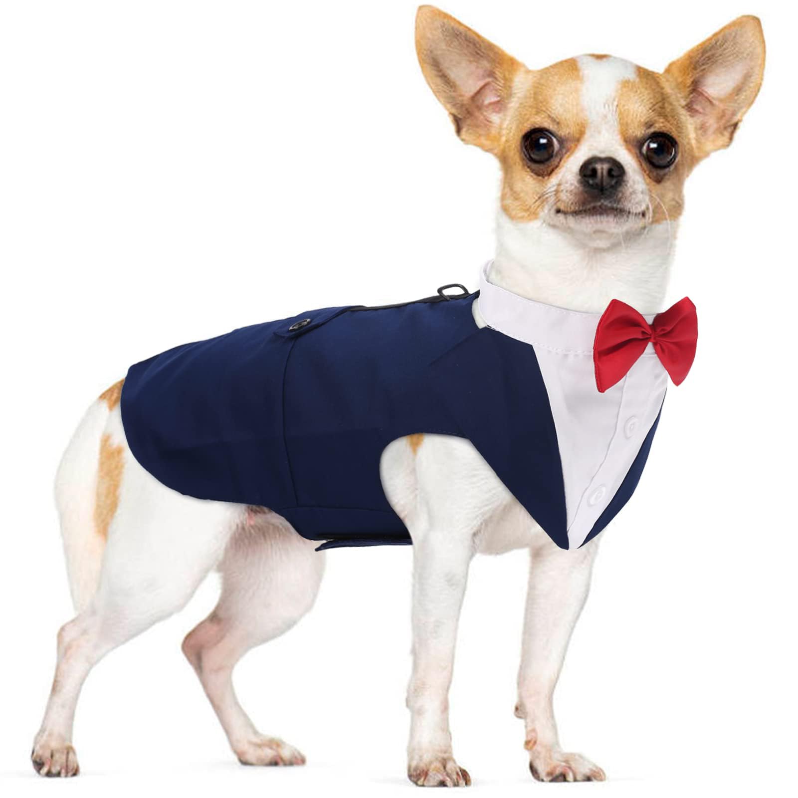 Formal Tuxedo for Medium Large Dogs, Wedding Pet Dog Bow Tie Suit Dress, Gentleman Dog Attire with Bowtie, Husky Beagle Samoyed Hound Party Costume Bandana Shirt, 2 Pcs Set, Can be Worn Separate