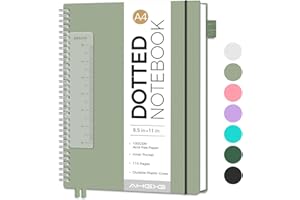 AHGXG Bullet Dotted Journal - Dot Grid Spiral Notebook 8.5" x 11", A4 Large Dotted Notebook, 100 GSM Thick Paper, Waterproof Plastic Cover Journals for Bullet Journaling, Sketching, Sage Green