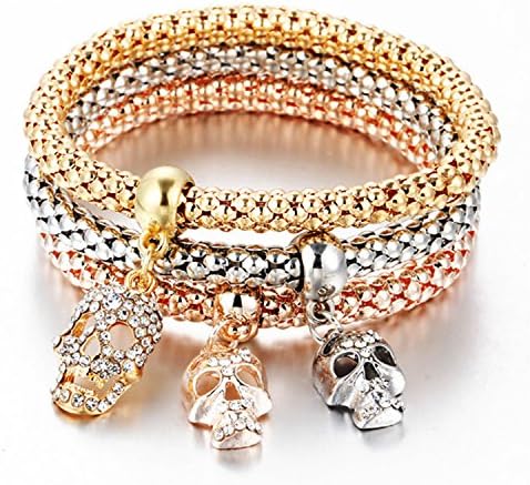 Color Crystal Skull Bracelet & Bangle 3 PCS/Set Charm Luxury Love Anchors Heart Women Bracelet Gift