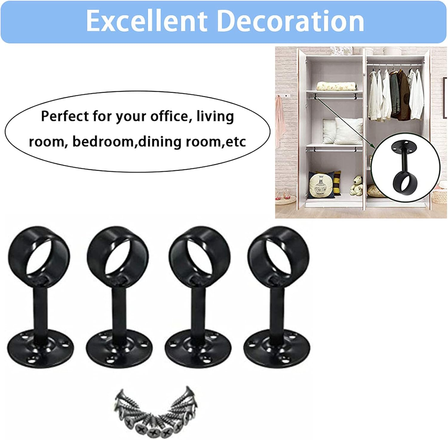 ROLLMOSS 4PCS Ceiling Curtain Rod Brackets, Heavy Duty Ceiling Mount Curtain Rod Bracket with Matching Screws, Wood Curtain Rod Bracket Holder for Bathroom Home Ceiling (Black): Home & Kitchen