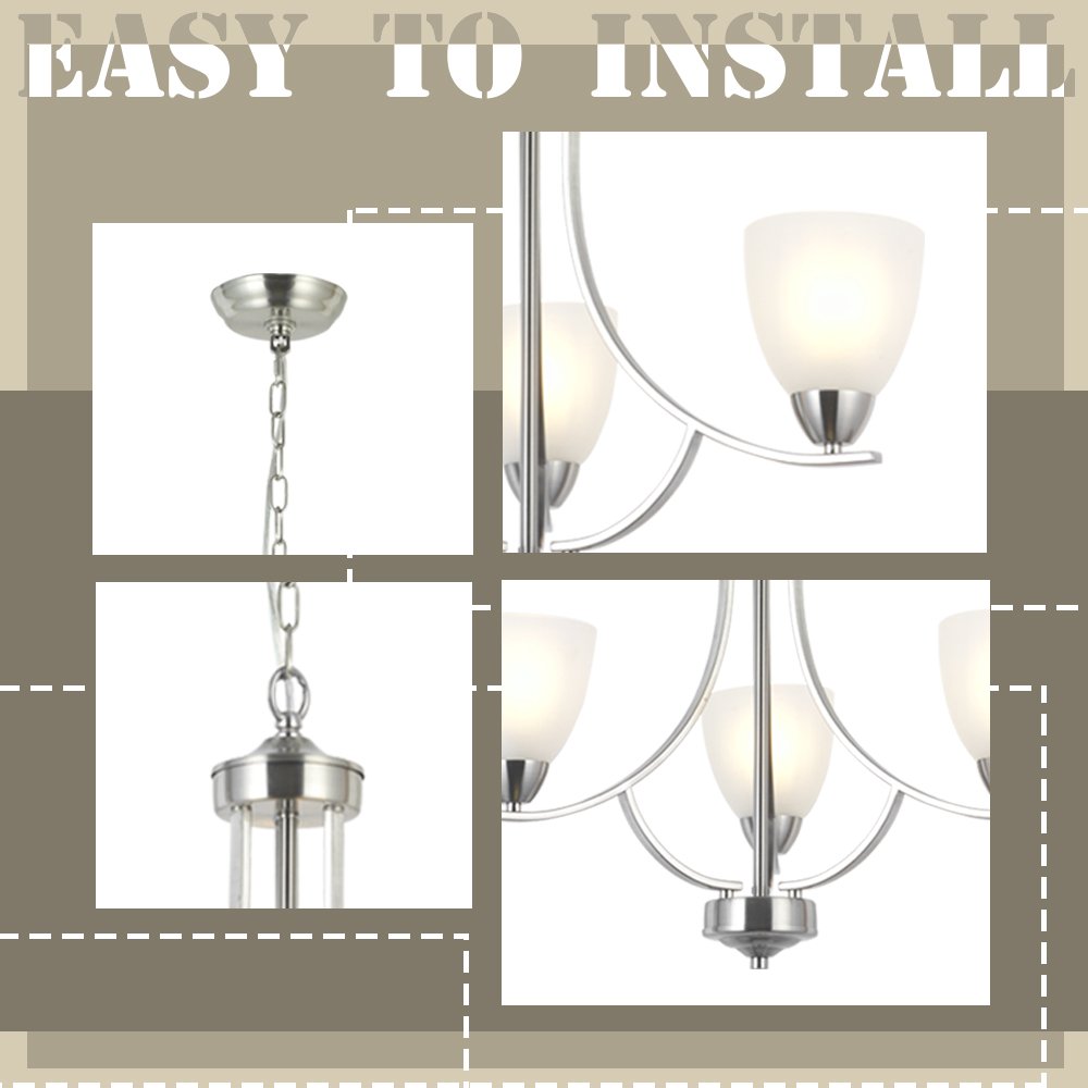 VINLUZ 3 Light Contemporary Chandeliers Brushed Nickel Modern Light Fixtures Ceiling Hanging Classic Pendant Lighting for Foyer Bedroom Dining Room Bathroom