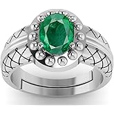 SirDaksh 5.25 Carat Natural Green Emerald Gemstone Silver Plated Ring beautiful design For Women And Men