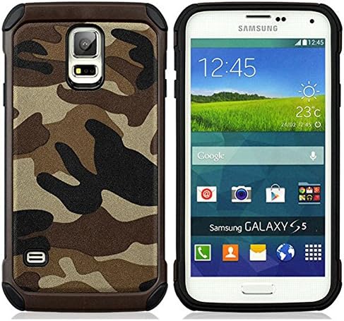 FDTCYDS Samsung S5 Case Shockproof Armor Ultra Hybrid Rugged Camouflage Case for Samsung Galaxy S5 SV - Camo Brown